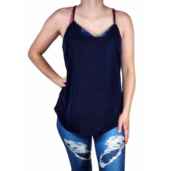 Banana Republic Navy Velvet Scoop Neck Strappy Cami Size Medium - Picture 1 of 4